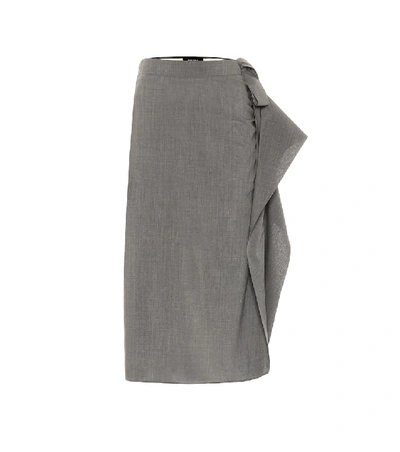 Shop Rochas Stretch Wool Midi Skirt In Grey