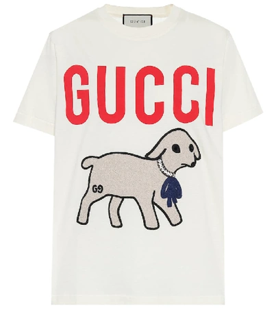 Shop Gucci Embellished Cotton T-shirt In White