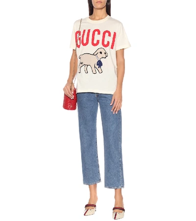 Shop Gucci Embellished Cotton T-shirt In White
