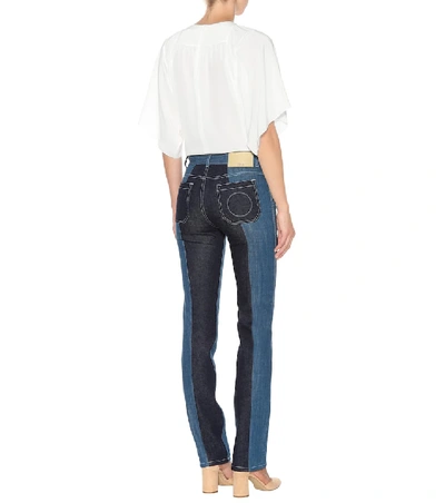 Shop Chloé Patchwork Flared Jeans In Blue