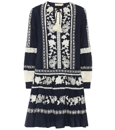 Shop Tory Burch Boho Embroidered Cotton Minidress In Blue