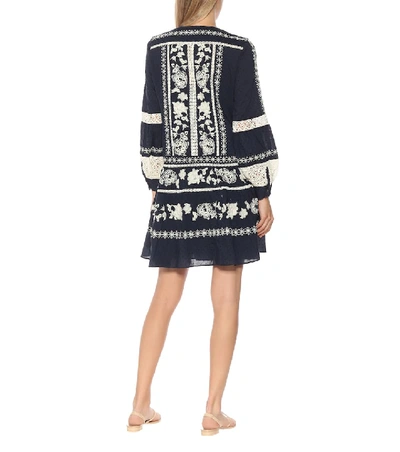 Shop Tory Burch Boho Embroidered Cotton Minidress In Blue