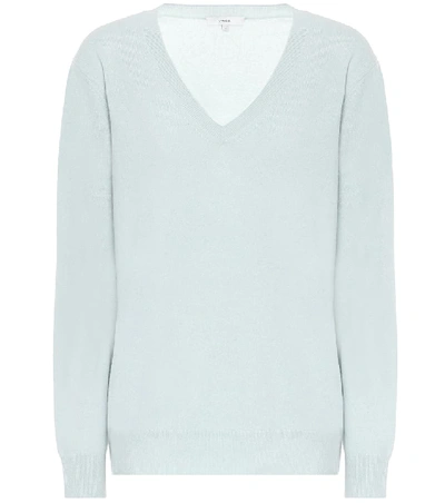 Shop Vince V-neck Cashmere Sweater In Blue