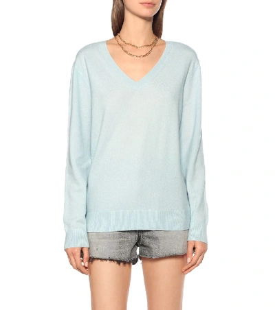 Shop Vince V-neck Cashmere Sweater In Blue