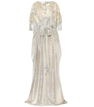 Shop Oscar De La Renta Sequined Silk Gown In Metallic