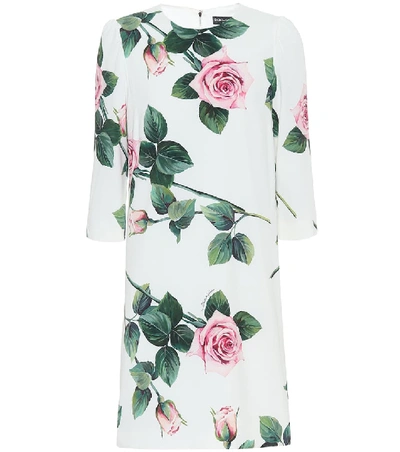 Shop Dolce & Gabbana Floral Cady Midi Dress In White