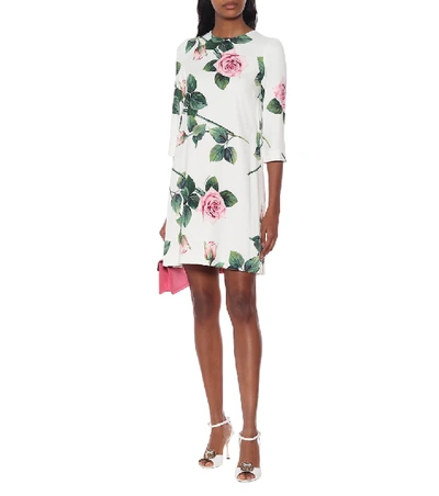 Shop Dolce & Gabbana Floral Cady Midi Dress In White