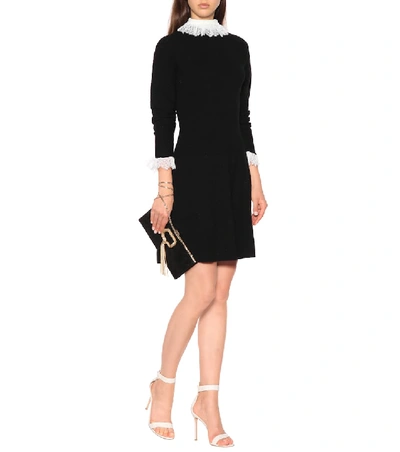 Shop Philosophy Di Lorenzo Serafini Lace-trimmed Wool-blend Dress In Black