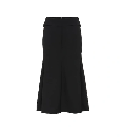 Shop Victoria Beckham Chain-trimmed Wool-crêpe Midi Skirt In Black