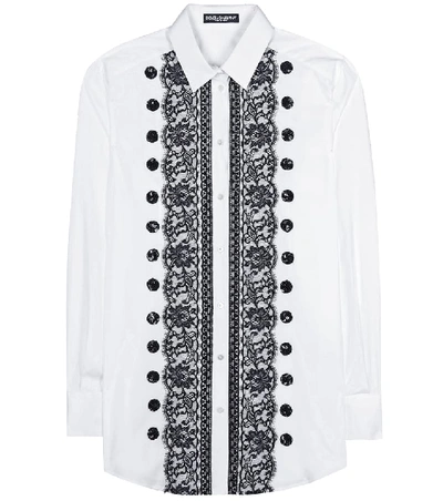 Shop Dolce & Gabbana Lace-trimmed Cotton Shirt In White