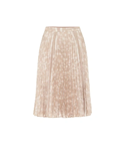 Shop Burberry Printed Pleated Midi Skirt In Beige