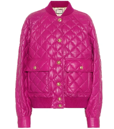 Shop Gucci Quilted Leather Bomber Jacket In Purple