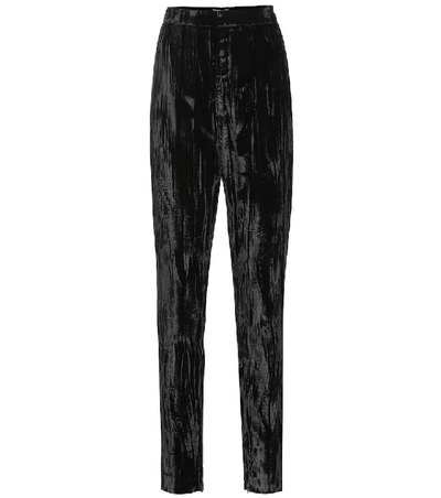 Shop Saint Laurent High-rise Skinny Velvet Pants In Black