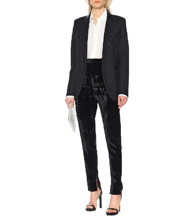 Shop Saint Laurent High-rise Skinny Velvet Pants In Black