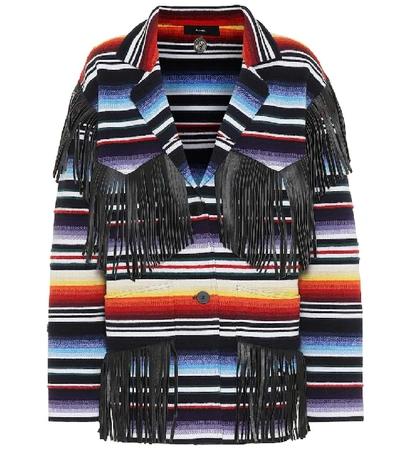Shop Alanui Sarape Leather-fringed Cardigan In Multicoloured