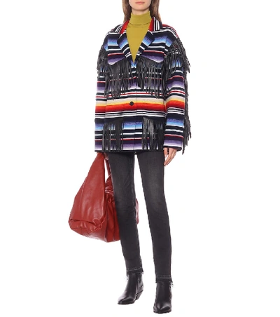 Shop Alanui Sarape Leather-fringed Cardigan In Multicoloured