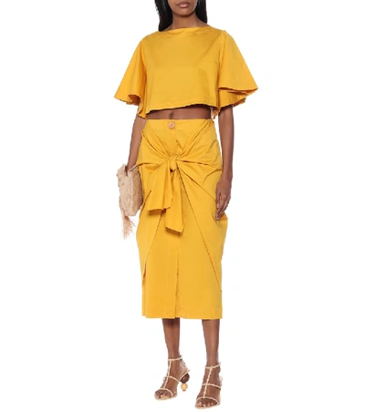 Shop Johanna Ortiz Fresh Lemon Stretch-cotton Midi Skirt In Yellow