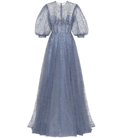 Shop Costarellos Torie Embellished Tulle Gown In Blue