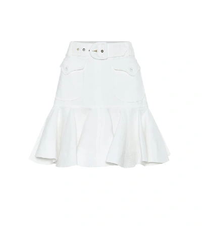 Shop Zimmermann Super Eight High-rise Linen Skirt In White