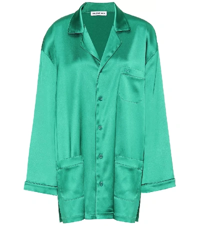 Shop Balenciaga Oversized Satin Pajama Shirt In Green