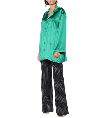 Shop Balenciaga Oversized Satin Pajama Shirt In Green