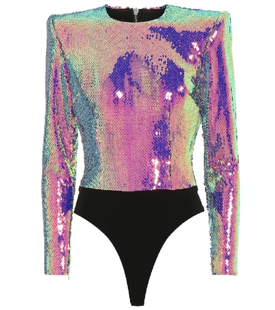 Shop Alex Perry Riley Sequined Bodysuit In Purple