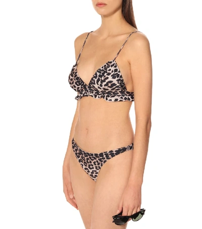 Shop Ganni Leopard-print Bikini Top In Brown
