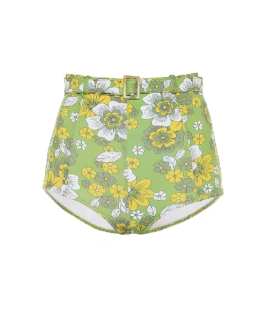 Shop Dodo Bar Or Floral Belted High-rise Bikini Bottoms In Green