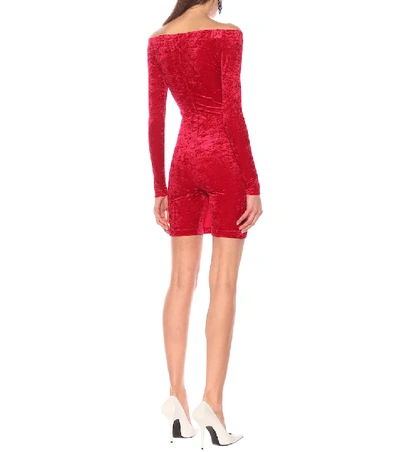 Shop Balenciaga Velvet Off-shoulder Minidress In Red