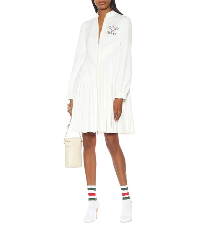 Shop Gucci Embroidered Technical Jersey Dress In White