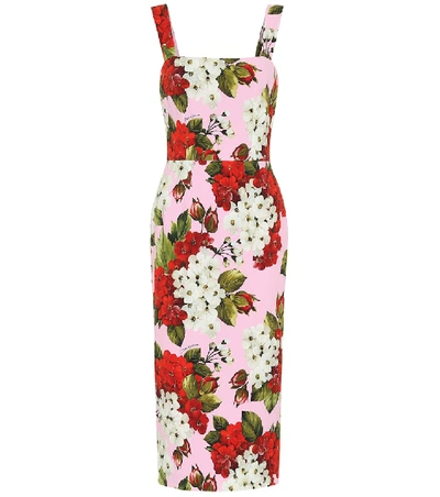Shop Dolce & Gabbana Floral Cady Midi Dress In Pink