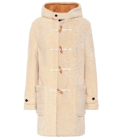 Shop Saint Laurent Shearling Duffel Coat In Beige