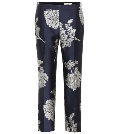 Shop Alexander Mcqueen Floral Jacquard Pants In Blue