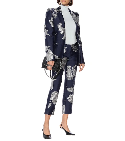 Shop Alexander Mcqueen Floral Jacquard Pants In Blue