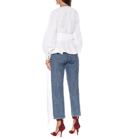 Shop Ganni Cotton Blouse In White