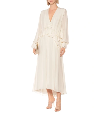Shop Victoria Beckham Pleated Silk-crêpe Maxi Dress In White