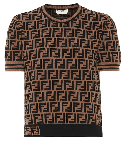 Shop Fendi Logo Jersey Shirt In Brown