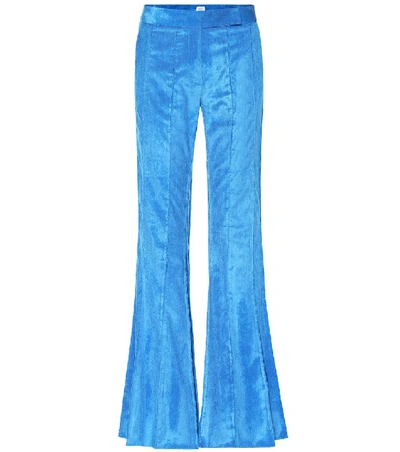 Shop Rosie Assoulin Pleated Flare Corduroy Pants In Blue