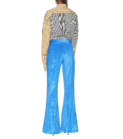 Shop Rosie Assoulin Pleated Flare Corduroy Pants In Blue