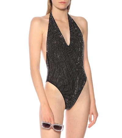 Shop Alessandra Rich Embellished Swimsuit In Black