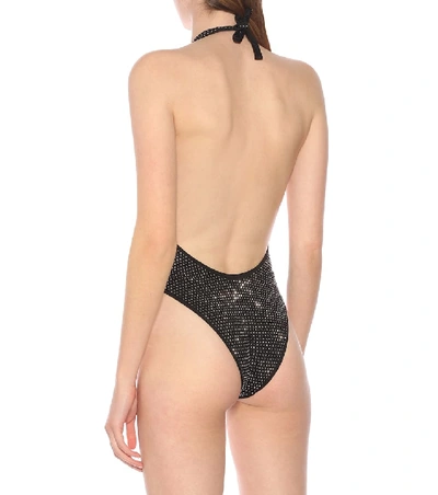 Shop Alessandra Rich Embellished Swimsuit In Black