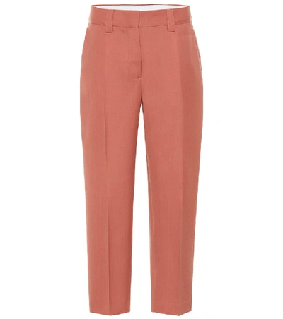 Shop Acne Studios Wool-blend Cropped Pants In Red
