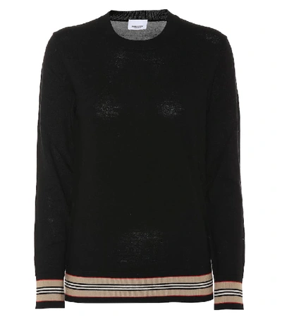 Shop Burberry Icon Stripe Merino Wool Sweater In Black