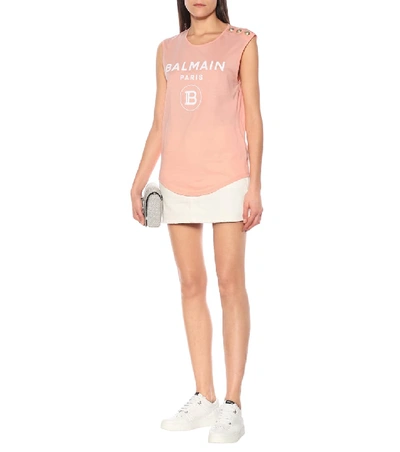 Shop Balmain Logo Cotton Tank Top In Pink