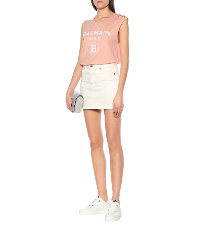 Shop Balmain Logo Cotton Tank Top In Pink