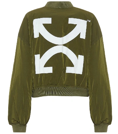 Shop Off-white Nylon Cropped Bomber Jacket In Green