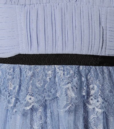 Shop Self-portrait Floral Lace And Chiffon Dress In Blue