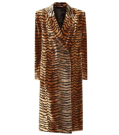 Shop Attico Tiger-print Velvet Coat In Brown