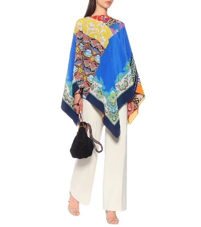 Shop Etro Printed Silk Poncho In Multicoloured