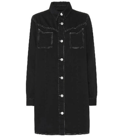 Shop Ganni Denim Shirt Dress In Black